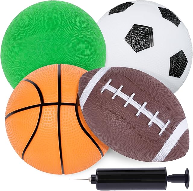 The LovesTown 4PCS Sports Balls for Kids, Playground Balls with Pump for Toddlers Indoor & Outdoor Play