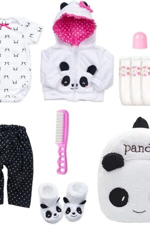 The Reborn Baby Dolls Clothes Girl Outfits Accesories Panda 11 Pcs Set for 17-19 Inch Reborn Doll Newborn Girl&Boy with Backpack&Diaper