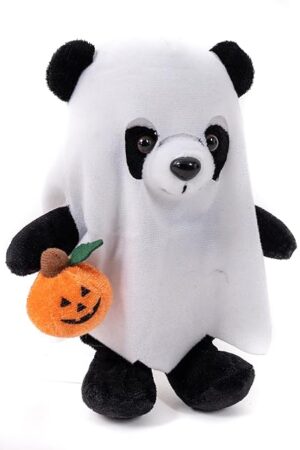 The Plushland 8 Inch Glow Halloween Plush Toys - Panda, Giraffe, Capybara Stuffy in Glow Costumes with Pumpkin, Glow in The Dark Spooky Stuffed Animals Trick or Treat Party Decor (Panda)