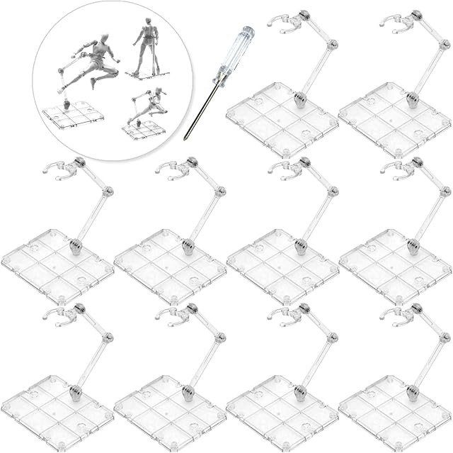 The Action Figure Stand, 10 PCS Assembly Action Figure Display Holder Base Doll Model Support Stand Compatible with HG RG SD SHF Gundam 1/144 Toy Clear
