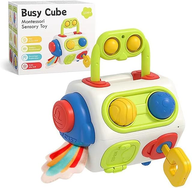 The 8-in-1 Montessori-Inspired Busy Cube: Montessori-Inspired Learning Toy for 2-3 Year Olds, Sensory Development Toy for Toddlers, Perfect Travel Companion for 18+ Months