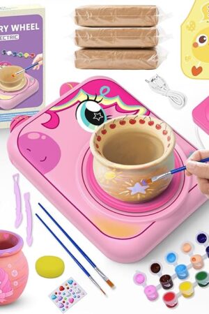 The Pottery Wheel for Kids, Girls Arts and Crafts Toys for Kids Ages 8-12,Pottery Studio Craft Kit with 3 Pack Air-Dry Clay, Art Supplies for Kids Toys Girls Birthday Gift for 6 7 8 9 10 11 12+（Pink）