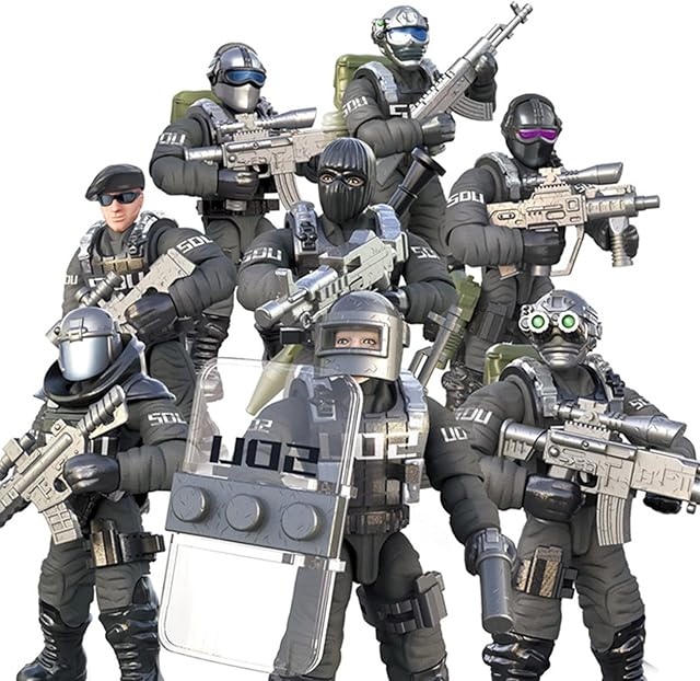The SWAT Model Equipment Assembly Building Block Toys,8 PCS City Police Action Mini-Figures with Multiple Military Weapons Accessories,Party Favors Set