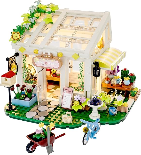 The Flower House Building Block Set, Botanical Garden Greenhouse Toys Kits with LED Light Birthday Gifts Decoration for Adults, Women, Teens, Old Kids Girls 6+, 8-12, 8-14 (832 PCS)