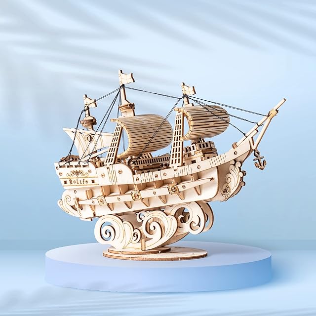 The Rolife 3D Wooden Puzzles Model Kit for Adults to Build, Wooden Model Ship Series Sailing Ship Building Model Kit, DIY Crafts Hobbies/Collections/Decorations/Gifts for Friends and Family (Sailing Ship)