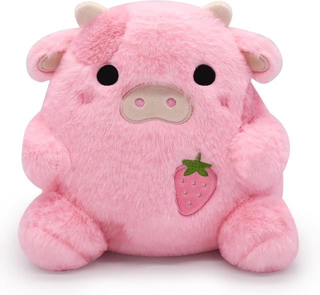 The Strawberry Cow Plushie Pillow Cow Stuffed Animal Toys,Cute Strawberry Cow Plush Home Decorations, Soft Stuffed Cows Doll Lovely Gifts for Kids