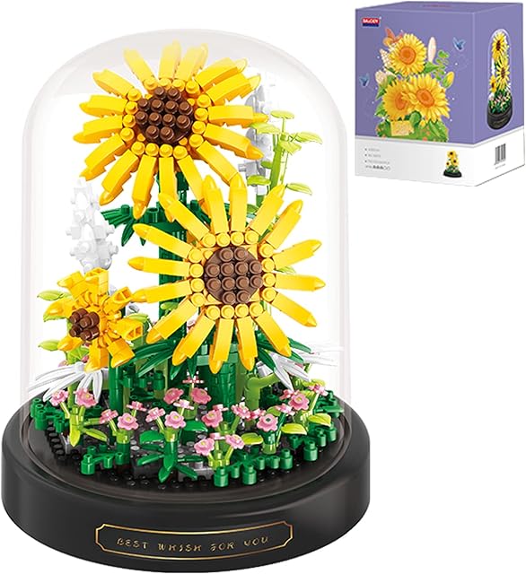 The Sunflower Flower Bouquet Set,Mini Bricks Botanical Collection Flowers Building Blocks,Artificial Plant Bonsai Tree Friend Set,New Year Valentines Birthday Gift for Mom Girls Women Adults