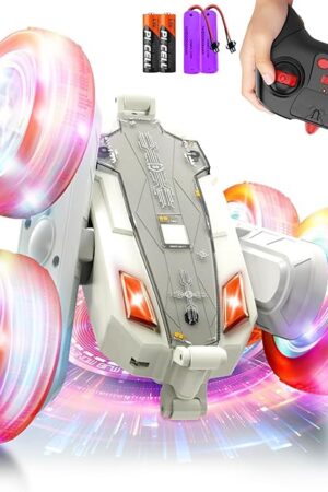 The Remote-Control-Car-Stunt-RC-Car, New Upgraded 2.4Ghz 4WD Double-Sided 360° Rotating RC Crawler with Headlights & Wheel Lights, RC Truck Toy Cars Gift for Kids Boys and Girls Aged 6-12