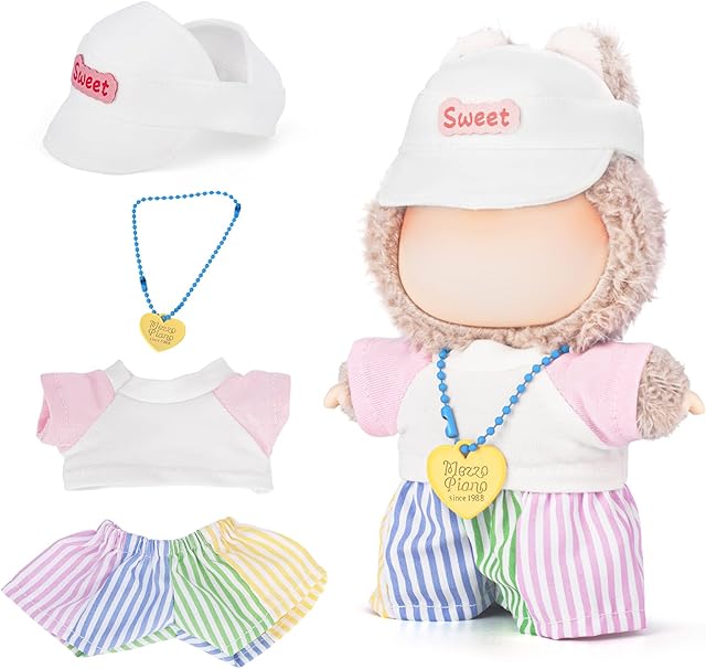 The 17cm Doll Clothes Set – 4PCS Outfit with Hat, Shirt, Necklace & Shorts – Small Doll Clothes & Accessories for 15 - 17 cm Dolls – NO Doll Included – Great for Display, Play or Gift