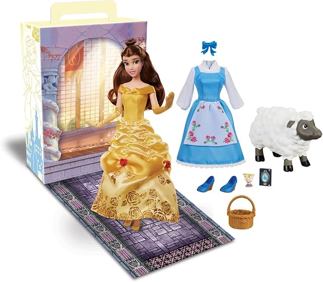 The Disney Store Girl's Princess Story Doll (Belle from Beauty and The Beast) 11 Inches, Includes Coloring Book, Additional Dress Princess Doll in Classic Outfit Princess Toys