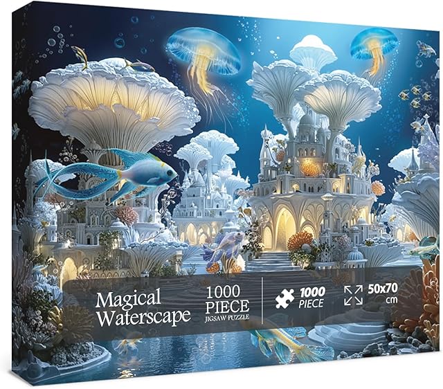 The Magic Ocean Mushrooms Castle Puzzles for Adults 1000 Pieces Nature, Fantasy Fish Jellyfish Art Jigsaw Puzzles, Impossible Hard Challenging Puzzle