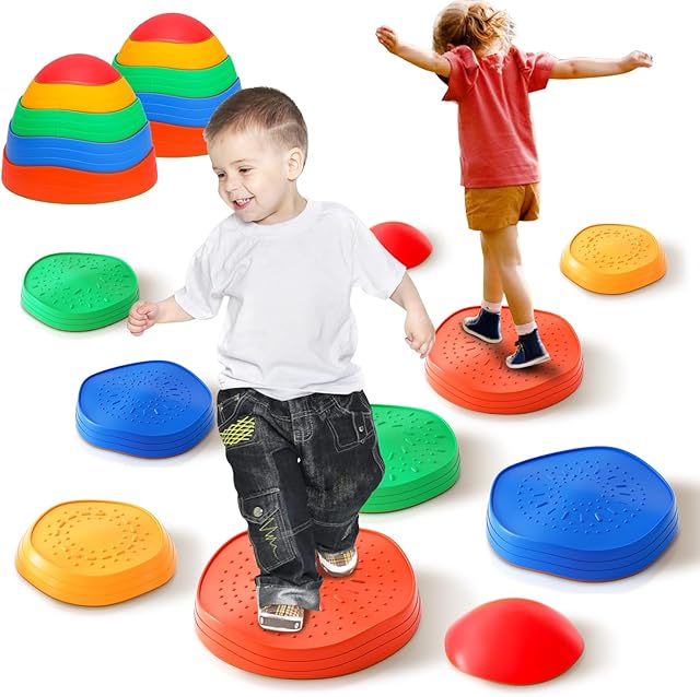 The Stepping Stones for Kids, Non-Slip Plastic Balance River Stones for Kids, Promoting Children's Coordination Skills Obstacle Courses Sensory Toys for Toddlers, Indoor & Outdoor Play