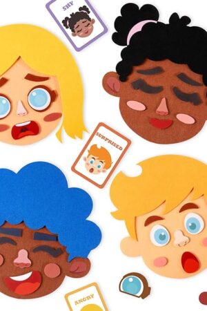 The PP OPOUNT Social Emotional Learning Toy, Funny Faces Games with 53 PCS Facial Expressions and 12 Emotional Flashcards, Preschool Learning Activities Toy to Express Emotions for Kids