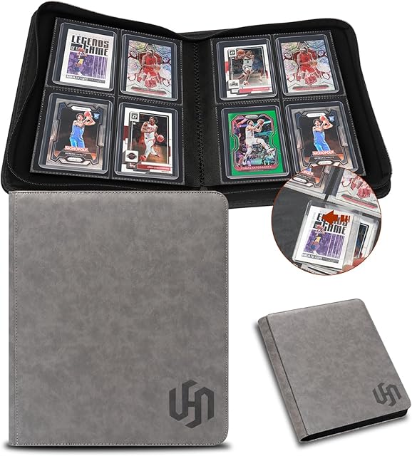 The Toploader Binder, HYMENEX 4 Pocket Top Loader Card Binder Holds 112 Toploaders for Trading Cards 3" x 4" Rigid Card Holders and Sports Cards - Gray