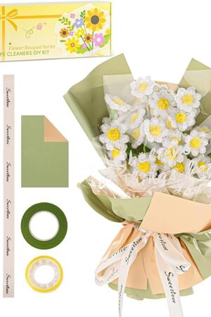 The Pipe Cleaners Craft,Various Assorted Colors Pipe Cleaners Bulk, Chenille Stems for DIY Flower Making Kit with Floral Wires, Gardening Tape,Stamen& Ribbon