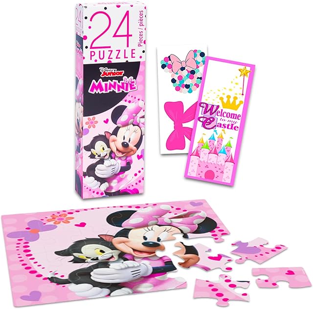 The Disney Minnie Mouse Jigsaw Puzzle Bundle - Minnie Mouse 24 Piece Puzzle with Minnie Mouse Stickers | Minnie Party Favors (Minnie Mouse Games for Kids)