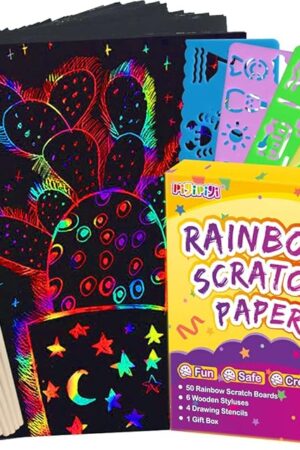 The pigipigi Scratch Paper Art for Kids - 60 Pcs Magic Rainbow Scratch Paper Off Set Scratch Crafts Arts Supplies Kits Pads Sheets Boards for Party Games Halloween Christmas Birthday Gift