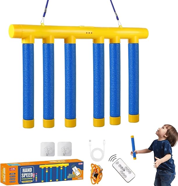 The 2025 Upgrade Reflex Challenge Game, Catching Sticks Game, 3 Adjustable Speed Drop Stick Game, Hand Eye Coordination Training Reaction Training Toy for Kids and Adults (Blue, with Remote Control)