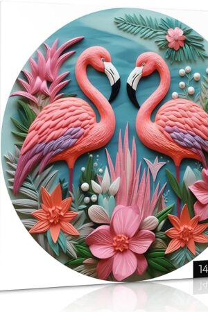 The Pink Flamingo Puzzles for Adults 1000 Pieces, Impossible Bird Flower Jigsaw Puzzles, Round Art Challenging Animal Puzzle as Wall Decor