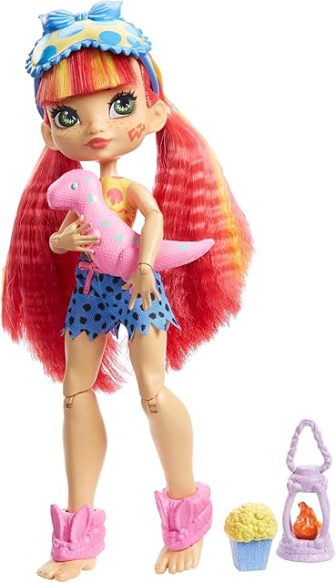 The Cave Club Cavetastic Sleepover Emberly Doll (8 – 10-inch) Poseable Doll with Pink Hair and 3 Accessories, Gift for 4 Year Olds and Up