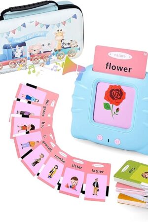 The Preschool Audible Talking Flash Cards Electronic Early Education Machine with 112pcs Cards Double-Side Sight Words Learning Resource Interactive Toys Flashcard Toddlers Age 1-6 Years Gift Box (Blue)