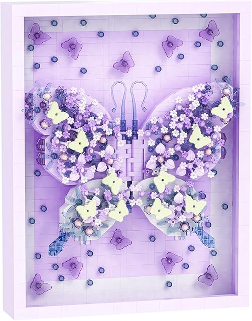 The BDYDT Wall Art Purple Butterfly Flower Building Blocks Set; A Wall Decor Set for Adults Who Love Creative Hobbies(2000+ Pieces) Toys Gifts for Kid and Adult
