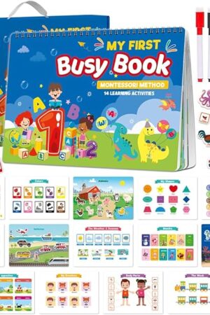 The Preschool Busy Book for Boys Girls– 16 Interactive Learning Themes Quiet Book, Ideal Montessori-Inspired Educational Toy for Kids & Preschoolers, Ideal for Quiet Play & Learning (Style I)
