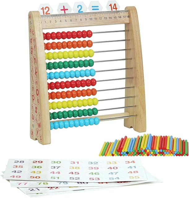 The Abacus Toys for Kids, Math Toy with Number Cards 1-100 Counting Sticks,Ruler,Alphabets,Colorful Educational Learning Toys for Homeschool Supplies,Counting Skills, for 3+ Years Old