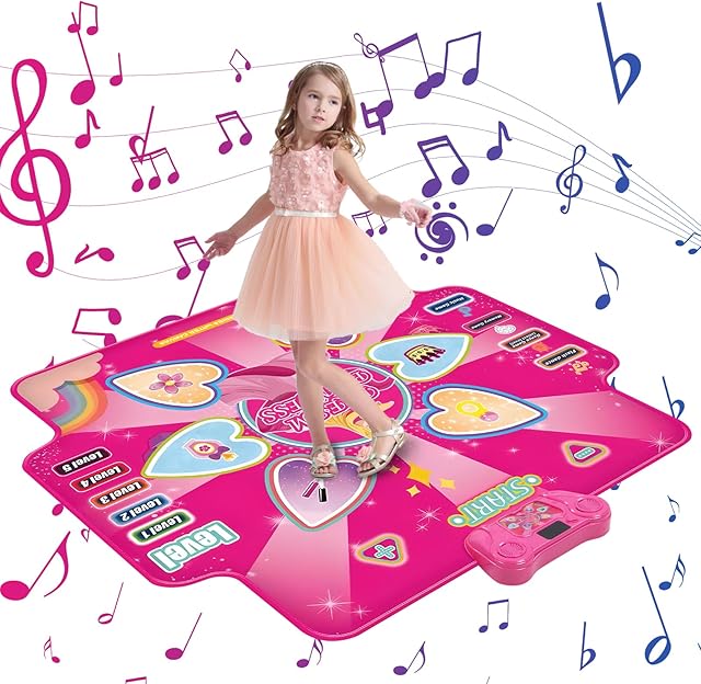 The Dance Mat for Kids 2 Player, Musical Dance Game Pad with LED Lights, Educational Dancing Playmat Toys for Girls Boys Ages 3-12, Portable Non-Slip Dance Floor Mat, Birthday