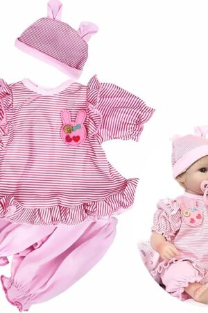 The Reborn Baby Girl Doll Clothes 18 inch Pink Stripe Outfit 3pcs for 16-18 Inch Reborn Doll Baby Girl Clothes Accessories Newborn