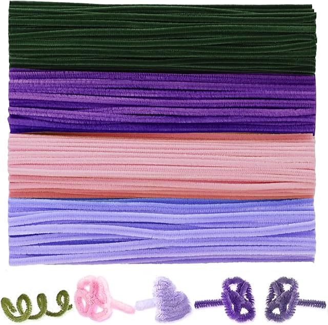 The 400 Pcs Pipe Cleaners Craft Kit and Craft Supplies Set, 4 Colors Chenille Stems Craft Kits. Includes Floral Tape, Wire, Stems and More, DIY Arts and Crafts Supplies for Flower Making (Purple)