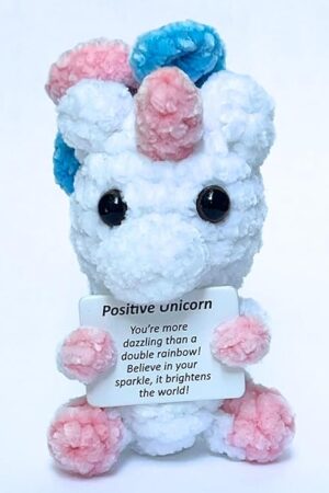 The Positive Unicorn Stuffed Animal with Encouragement Card - Handmade Emotional Support Crochet Doll - Funny Positive Crochet Animals - Unicorn Gifts for Girls, Women, Teens