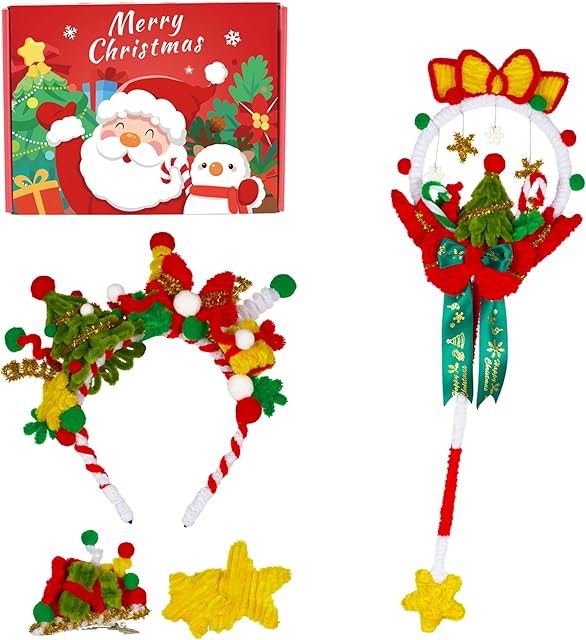 The ZBAN Pipe Cleaners Craft Kit with Step-by-Step Video Tutorials,Christmas Chenille Stems Set DIY Pipe Cleaners Craft Kit-Parent-Children Time Handmade Christmas Star Homemade Hair Band Magic Wand