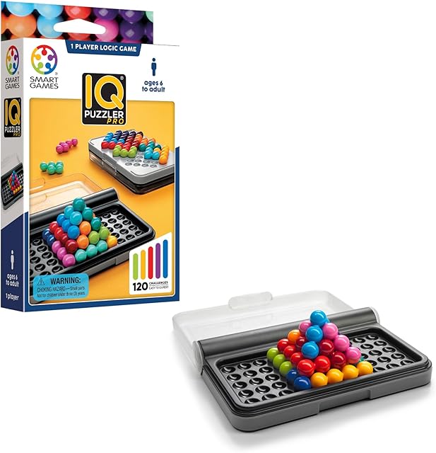 The SmartGames IQ Puzzler Pro | Boost Logic and Problem Solving Skills | Level Up with 120 2D and 3D Challenges from Easy to Expert | Great for Ages 6 - Adult | A Fun Travel Game in a Portable Case