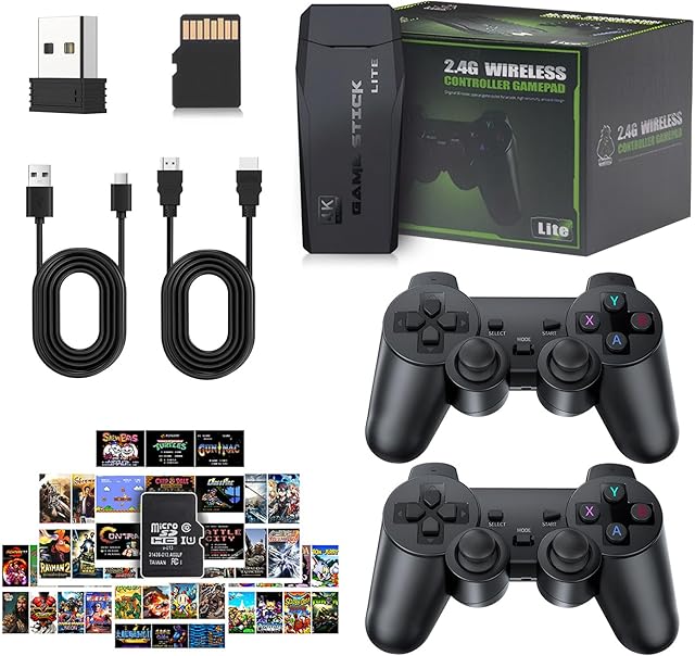 The 2025 Newest Retro Game Console, 20000+Games Wireless Home Video Game Console with 2 Wireless Handles, 64G HDMI TV Plug and Play PSP Arcade Stick, Support Dual TV Output, Gift for Kids & Adults