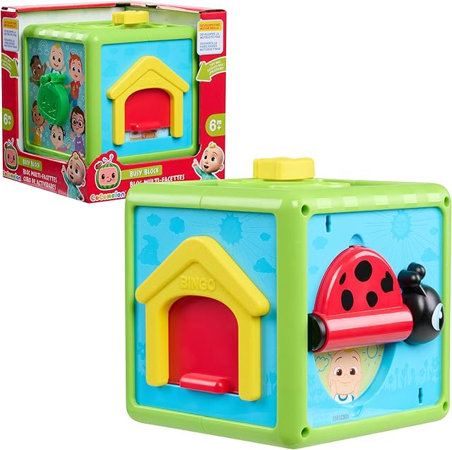 The Just Play CoComelon 6-inch Busy Block, Educational and Early Learning Activity Cube, Kids Toys for Ages 06 Month