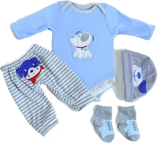 The scnbom Reborn Baby Dolls boy Clothes for 17-24inch Newborn Outfits Accesories (Blue Puppy 4pcs Set)