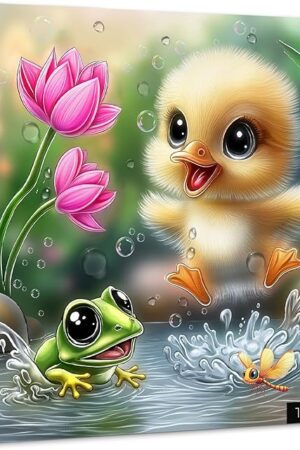 The PICKFORU Summer Splash Puzzles for Adults 1000 Pieces, Cute Duck Frog Jigsaw Puzzles Lotus Flower, Challenging Impossible Animal Theme as Wall Decor