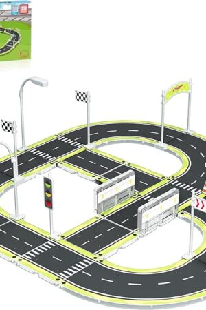 The PicassoTiles Magnet Tile Building Block Construction Toy Set Street Sign Traffic Kit Highway Road Race Track with Bumper Barricade Accessory Sticker Education Magnetic Tiles Kids Age 3+ PTR03