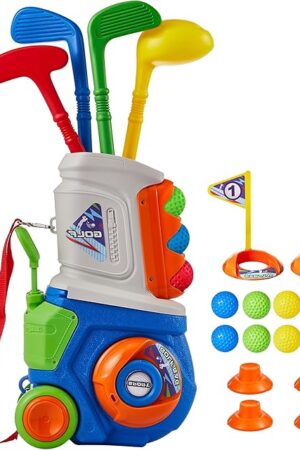 The PJG Toddler Golf Set, Plastic Kids Golf Clubs 3-5 with 4 Golf Clubs and 10 Balls, Indoor and Outdoor Golf Toys with Cart for Toddlers Boys and Girls Aged 1 2 3 4 5 Years Old Birthday (Blue)
