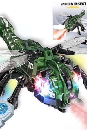 The RC Dragonfly Robot Toy with 2.4GHz Remote, Lights, Music & Spray - Realistic Dragonfly Gift for Kids, Perfect for Holidays, Parties & Pranks, Green
