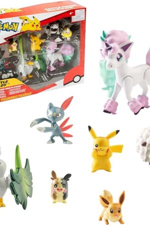 The Pokemon Figure Battle Ready! 8-Pack Toy Set - Sword and Shield - 4.5" Ponyta & 2" Pikachu, Eevee, Wooloo, Sneasel, Yamper, Sirfetch'd, Morpeko - Gift for Kids, Boys, Girls - 4+