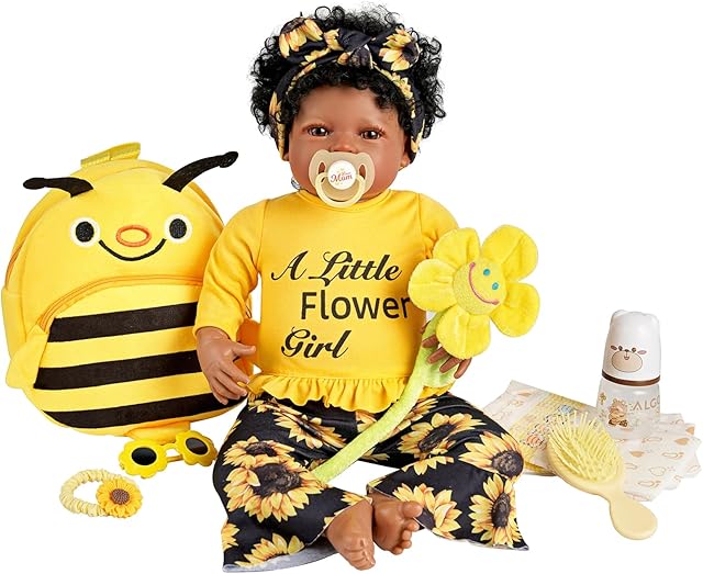 The BABESIDE 13 Pcs Reborn Baby Doll Accesspries Set for 17-22 Inch Dolls, Cute Bee Baby Doll Diaper Bag Set with Dolls Outfits Accessories for Girls Pretend Play Toys Age 3+