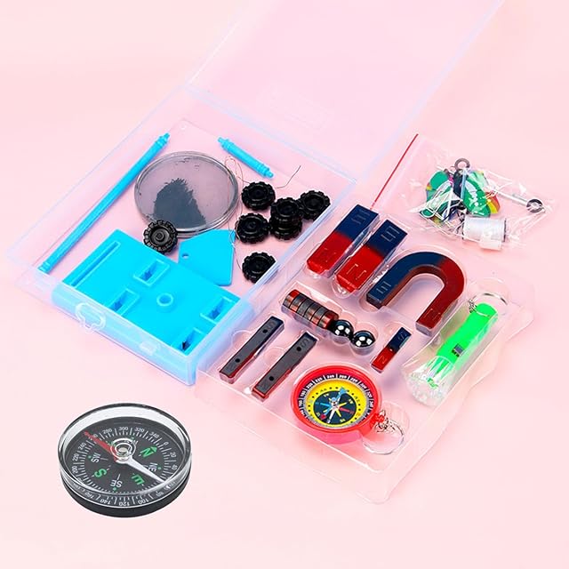 The Magnet Kit for Kids,Education Science Experiment Tools Icluding Bar/Ring/Horseshoe/Compass Magnets Car Kit Kids Toy Gift
