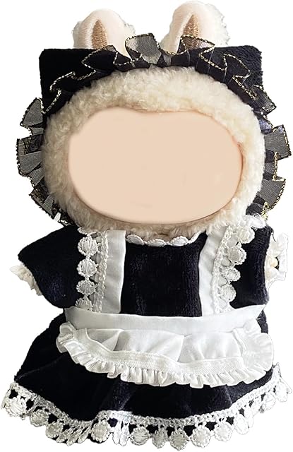 The 17cm Doll Clothes Set, Cute Girls Doll Outfits, 3 PCS Black Maid Style Dress Outfits Exquisite Accessories