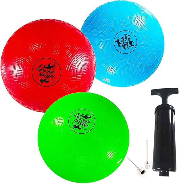 The 3-Pack 10 Inch Dodgeball Balls Playground Ball Kickball Handball for Kids for Indoor Outdoor Games Four Square Balls Rubber Bouncy Balls Includes Pump