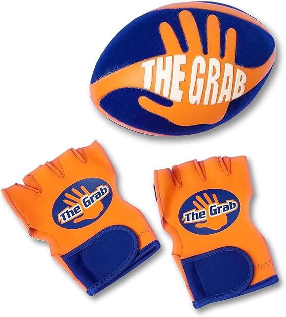 The The Grab Football - Make Incredible One Handed Catches, Game of Catch and Throw Football Toy, Includes 2 Gloves