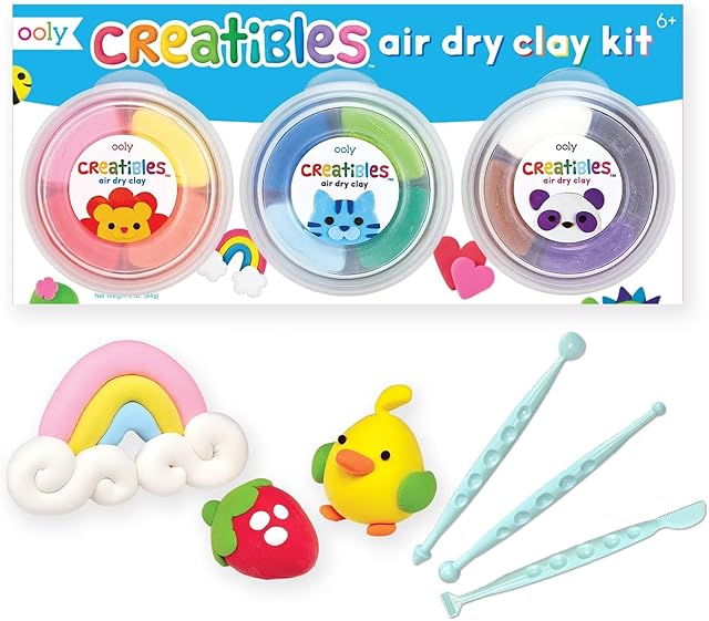 The Ooly Air Dry Clay for Kids, 12 Colors Modeling Clay with 3 Shaping Tools, Play Dough Summer Craft Supplies - Creatibles