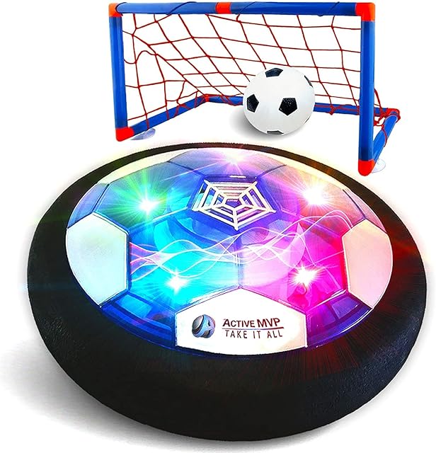 The ActiveMVP Kids Toys Rechargeable Hover Soccer Ball Set with 2 Goals, Indoor LED Light Up Fun Air Soccer Game - No Battery Needed, Strong Improved ABS Plastic Quality - Boys Girls Age 3 4 5 6 7 8 9 11+