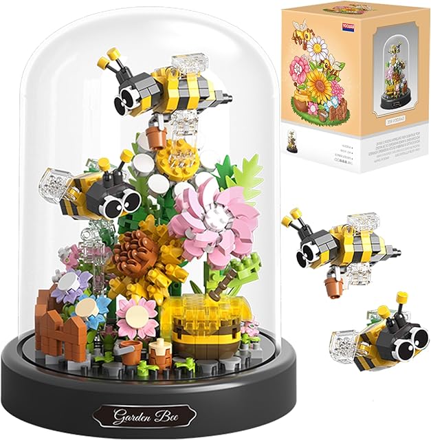 The Flower Bouquet Building Set for Adult,Mini Plant Bonsai Tree Friend Set,Botanical Collection Gift for Kids,Office Home Decor Building Block, New Year Birthday Gift for Women Boys Girls(Bee)